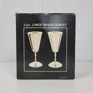 Vintage Silver Plate 2pc Wine Goblet Chalice Cup 7" Large Silver Made in Spain